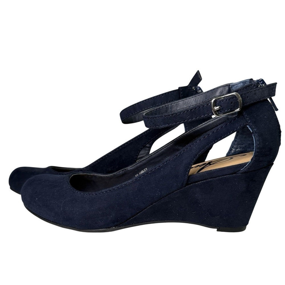 American Rag Navy Blue Cut Out Wedge Ankle Strap Heel Pump‎ Miley Shoes Size 5.5